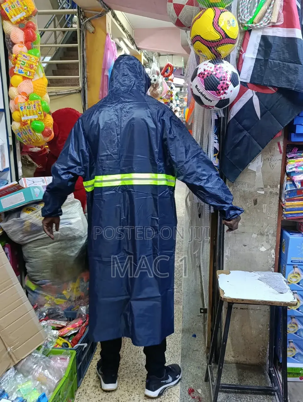 Heavy Duty Waterproof Long Raincoat With Hood - Navy Blue