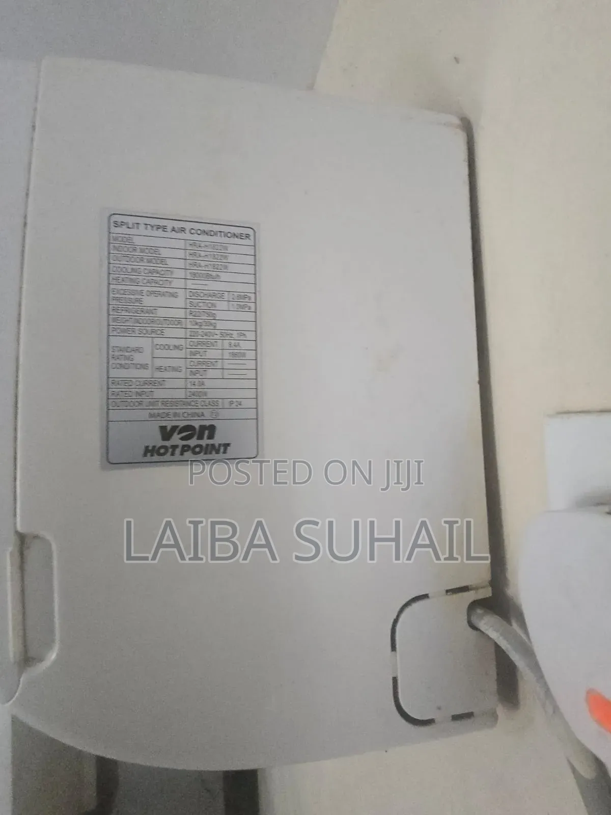 VON Hotpoint 18,000 BTU Split Air Conditioner (Model: HRA-H1822W)