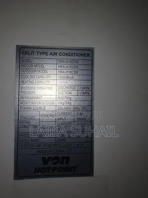 VON Hotpoint 18,000 BTU Split Air Conditioner (Model: HRA-H1822W)