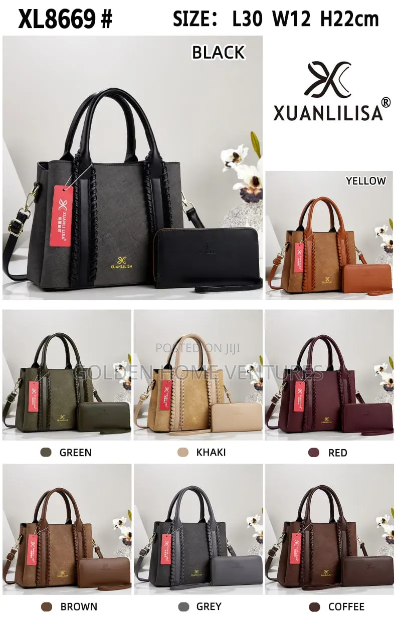 Women Leather Handbag Shoulder Bag Set With Matching Wallet