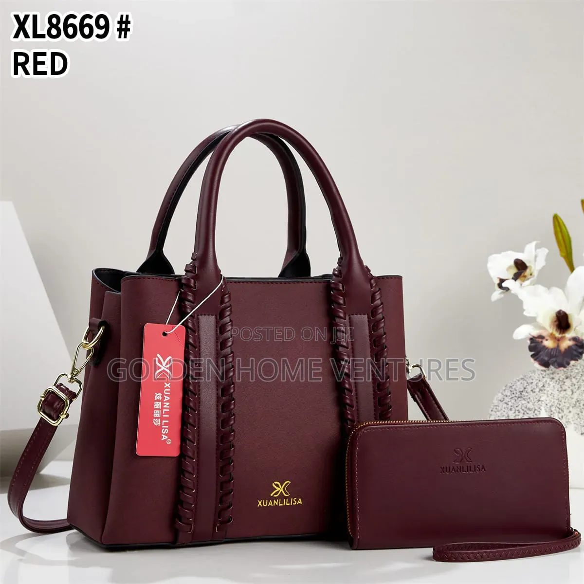 Women Leather Handbag Shoulder Bag Set With Matching Wallet