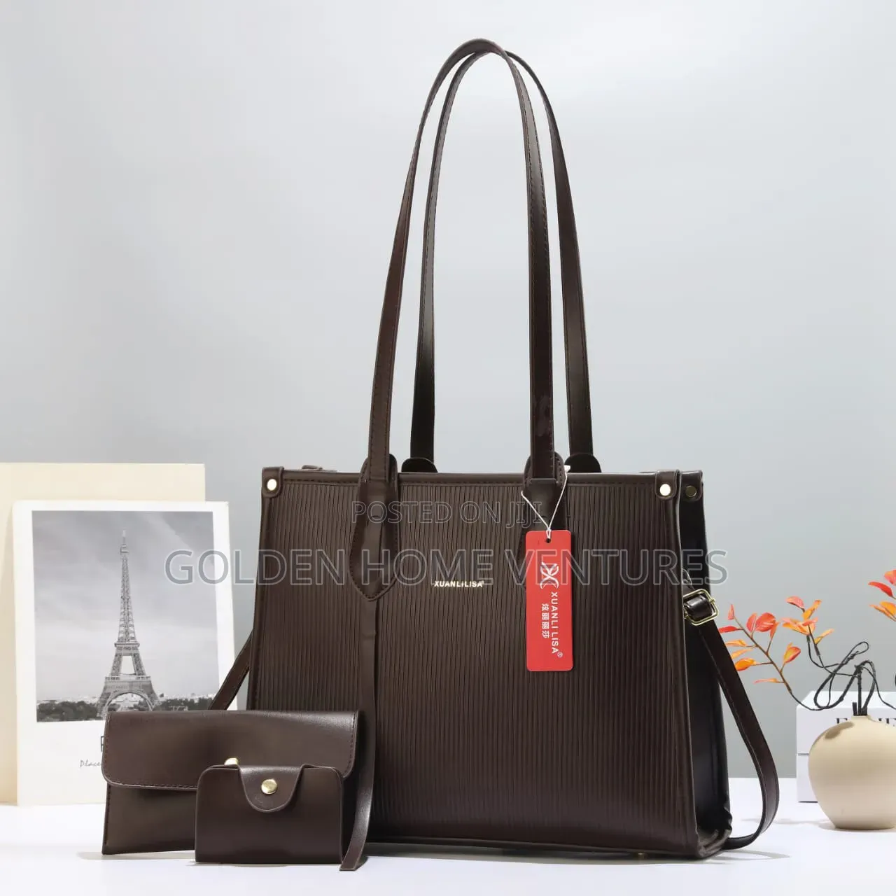 3 in 1 Women Leather Tote Bag Set Wallet and Card Holder