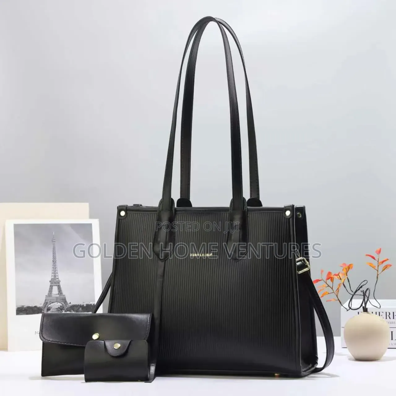3 in 1 Women Leather Tote Bag Set Wallet and Card Holder