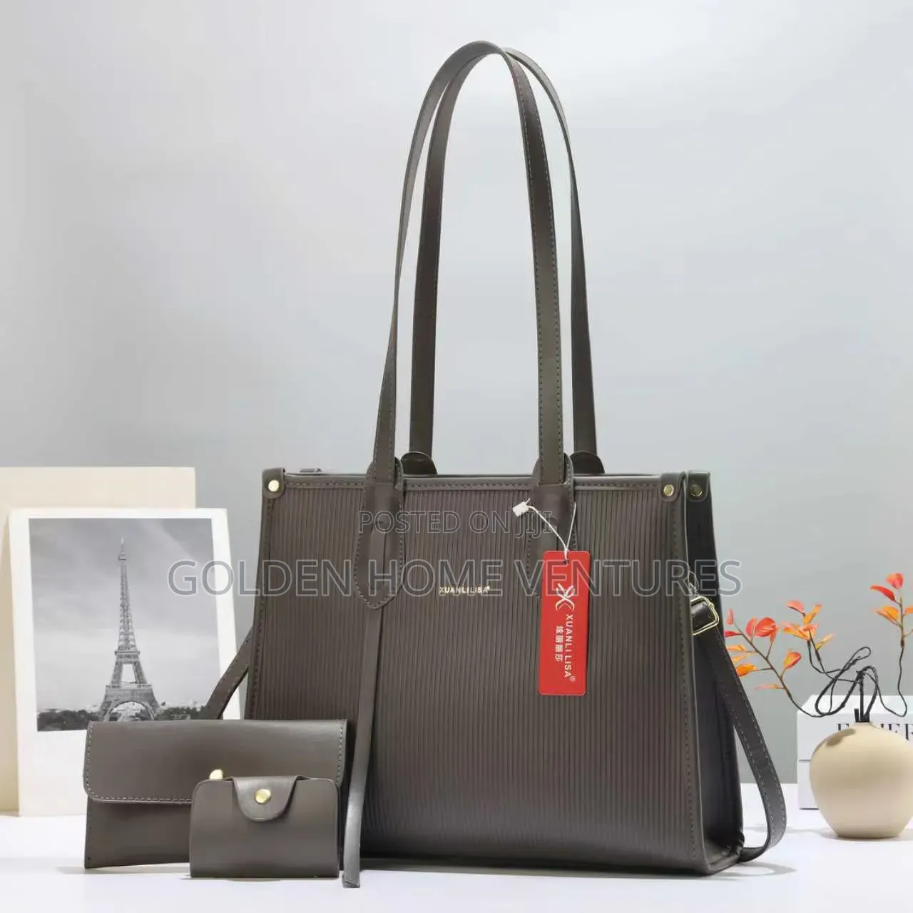 3 in 1 Women Leather Tote Bag Set Wallet and Card Holder