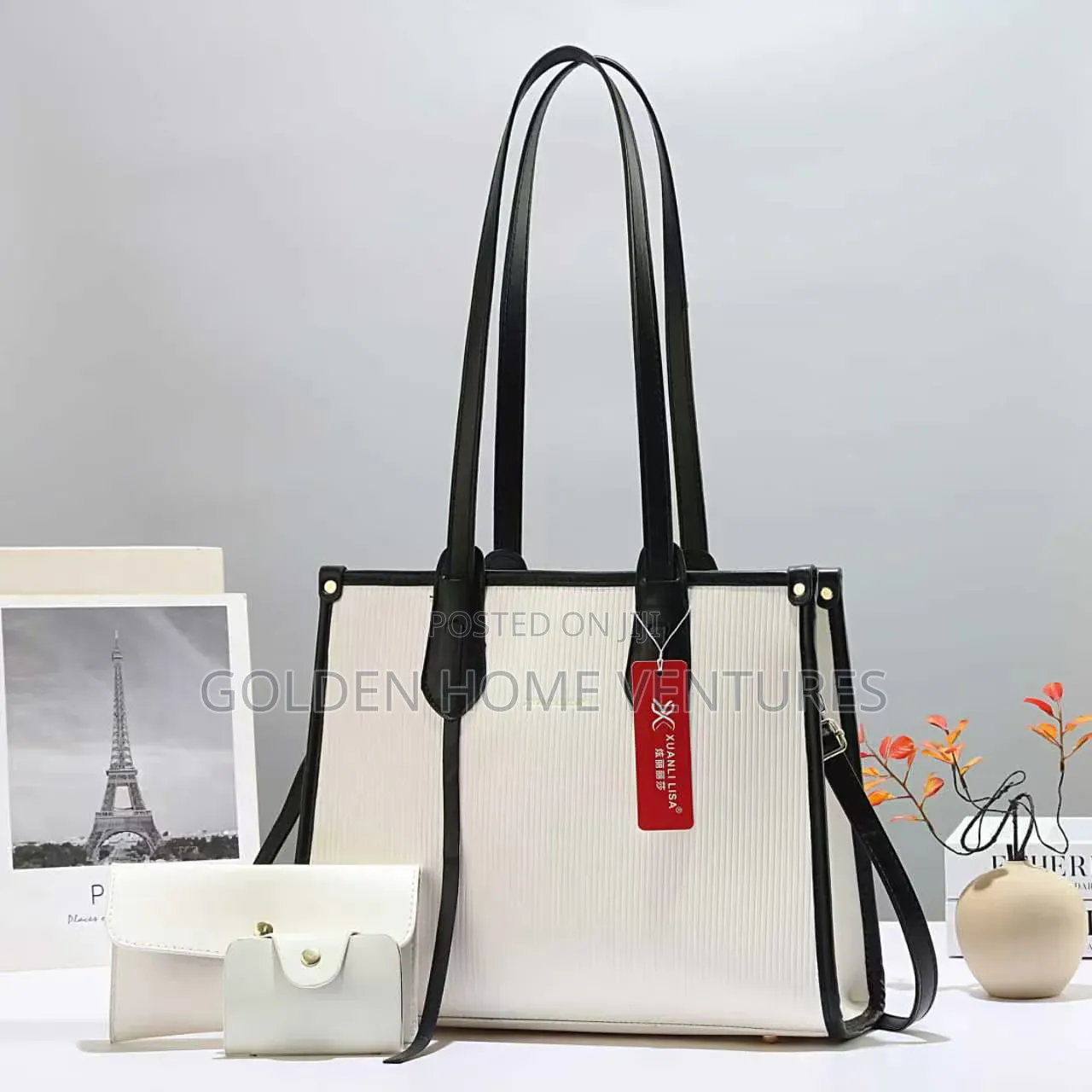 3 in 1 Women Leather Tote Bag Set Wallet and Card Holder