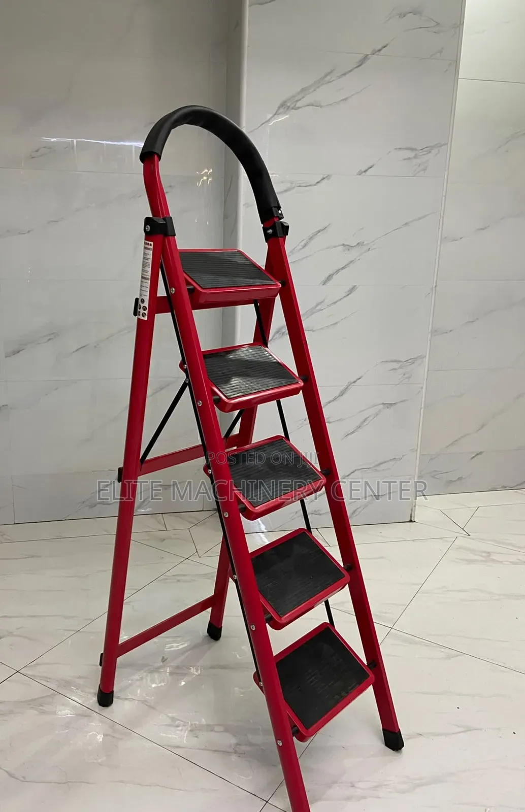 Red, 5-Step Folding Steel Ladder