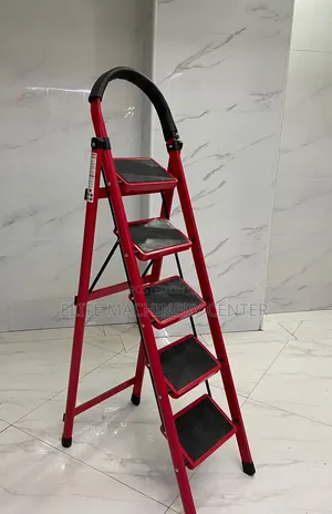 Red, 5-Step Folding Steel Ladder