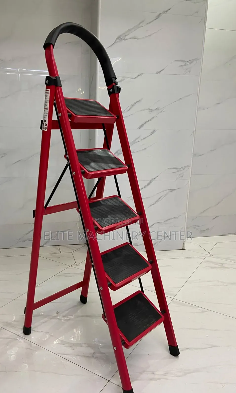 Red, 5-Step Folding Steel Ladder
