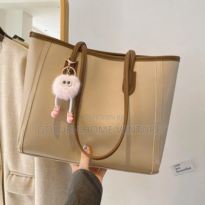Women Leather Shoulder Tote Bag With Cute Fur Keyring Charm