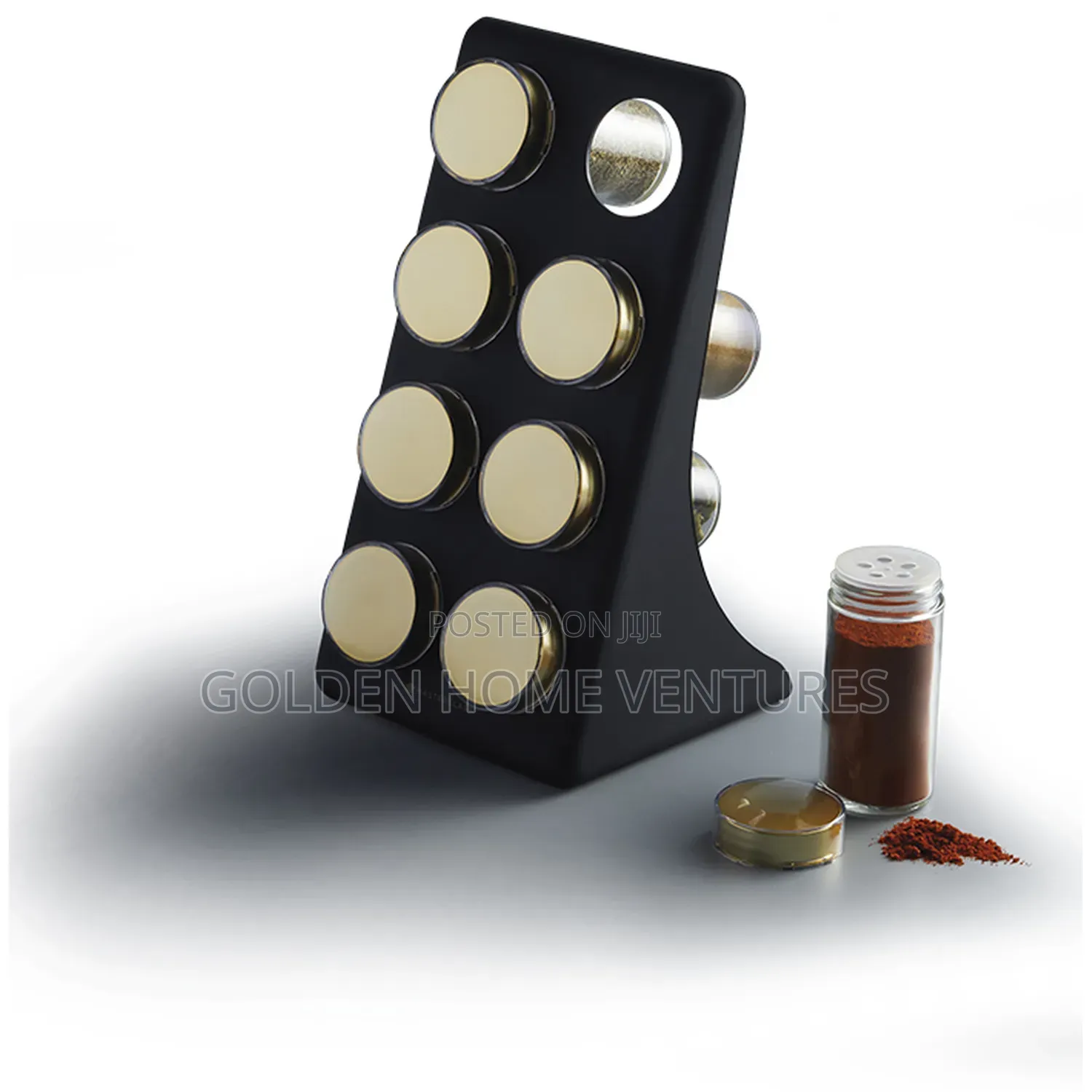 8 Jar Countertop Spice Rack Set Glass Jars Metallic Lids
