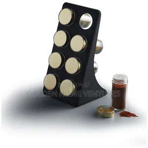 8 Jar Countertop Spice Rack Set Glass Jars Metallic Lids