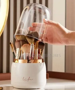 360 Rotating Makeup Brush Organizer Holder Dustproof Lid
