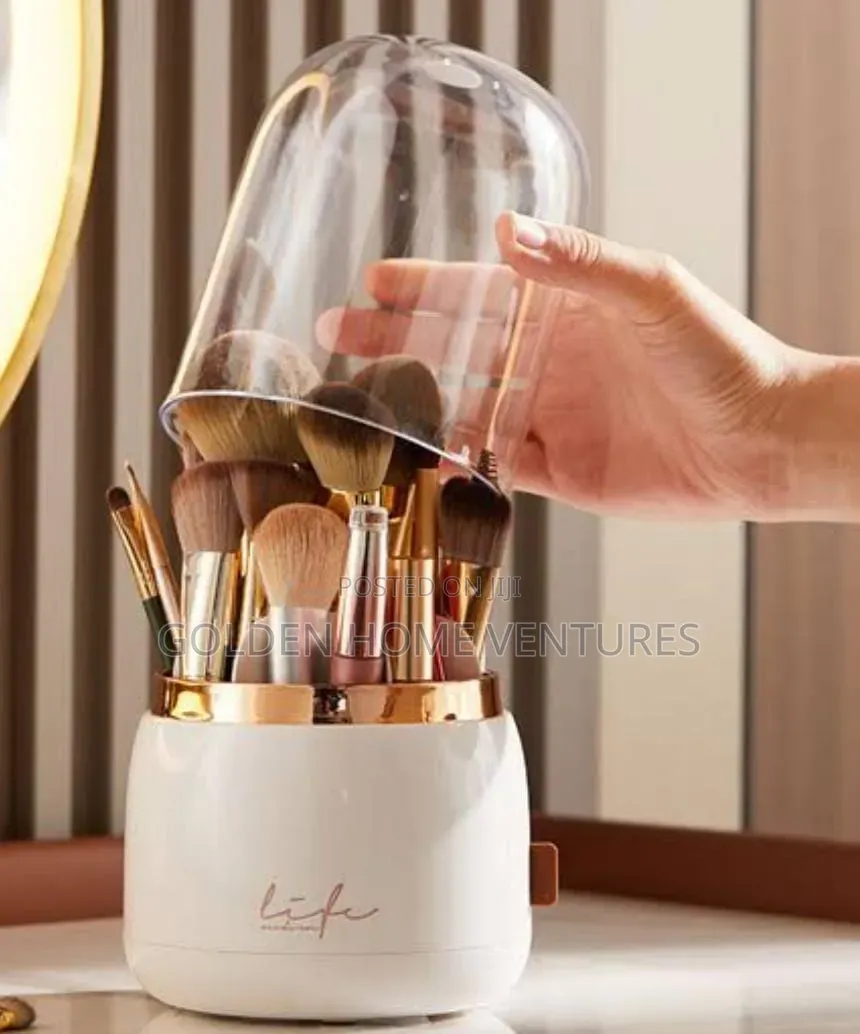 360 Rotating Makeup Brush Organizer Holder Dustproof Lid