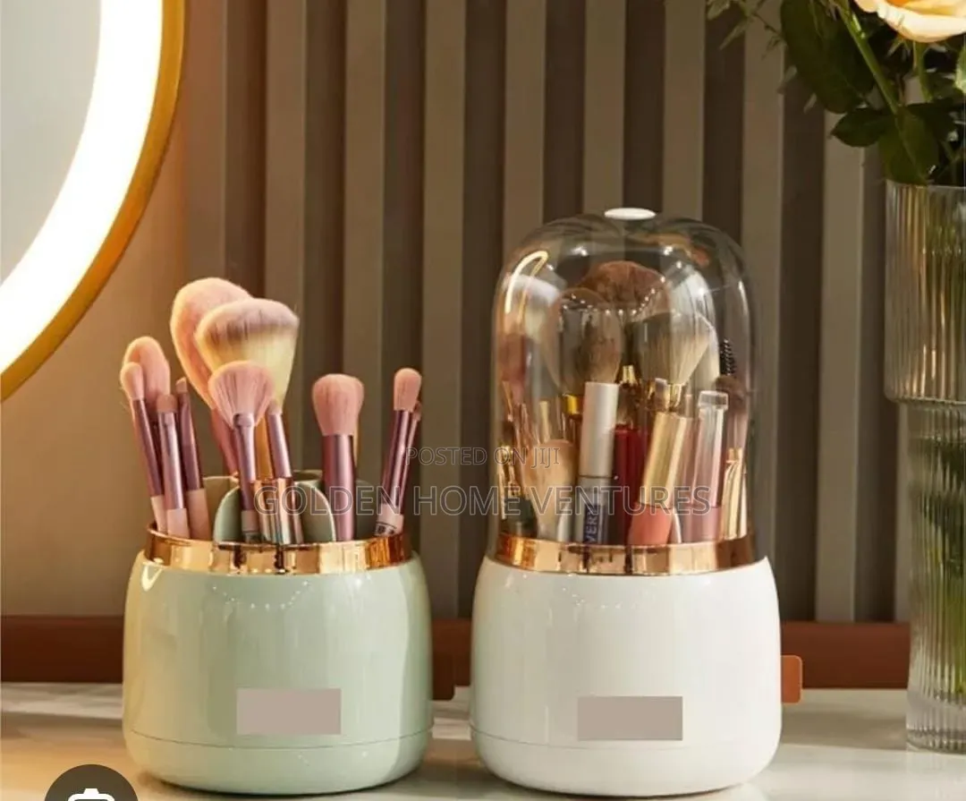 360 Rotating Makeup Brush Organizer Holder Dustproof Lid