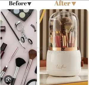 360 Rotating Makeup Brush Organizer Holder Dustproof Lid