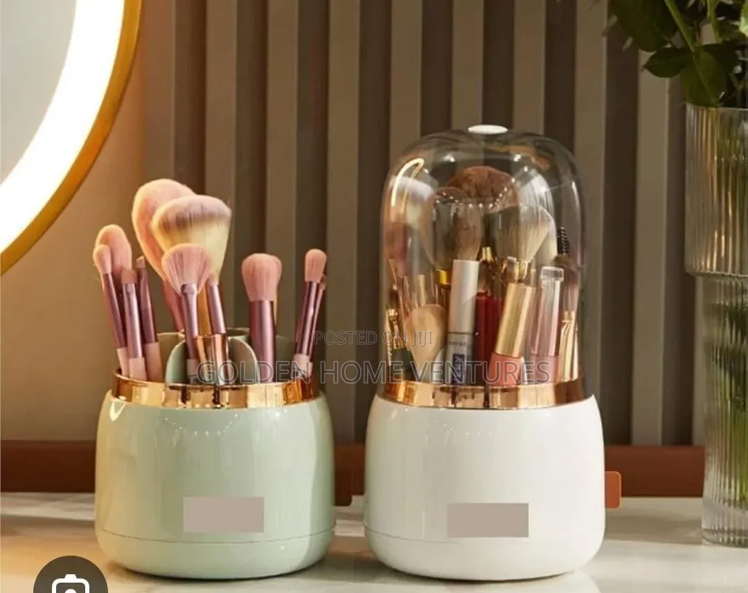 360 Rotating Makeup Brush Organizer Holder Dustproof Lid