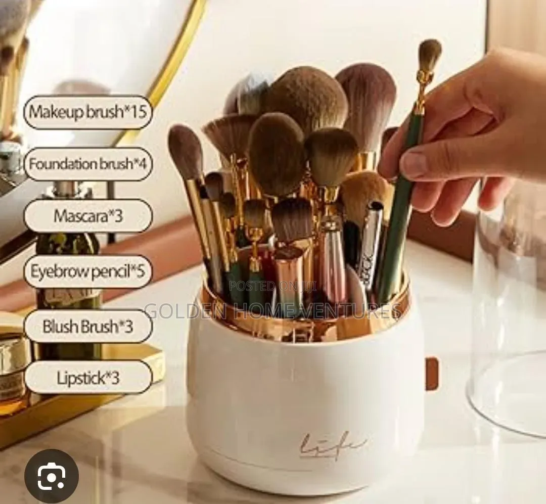 360 Rotating Makeup Brush Organizer Holder Dustproof Lid
