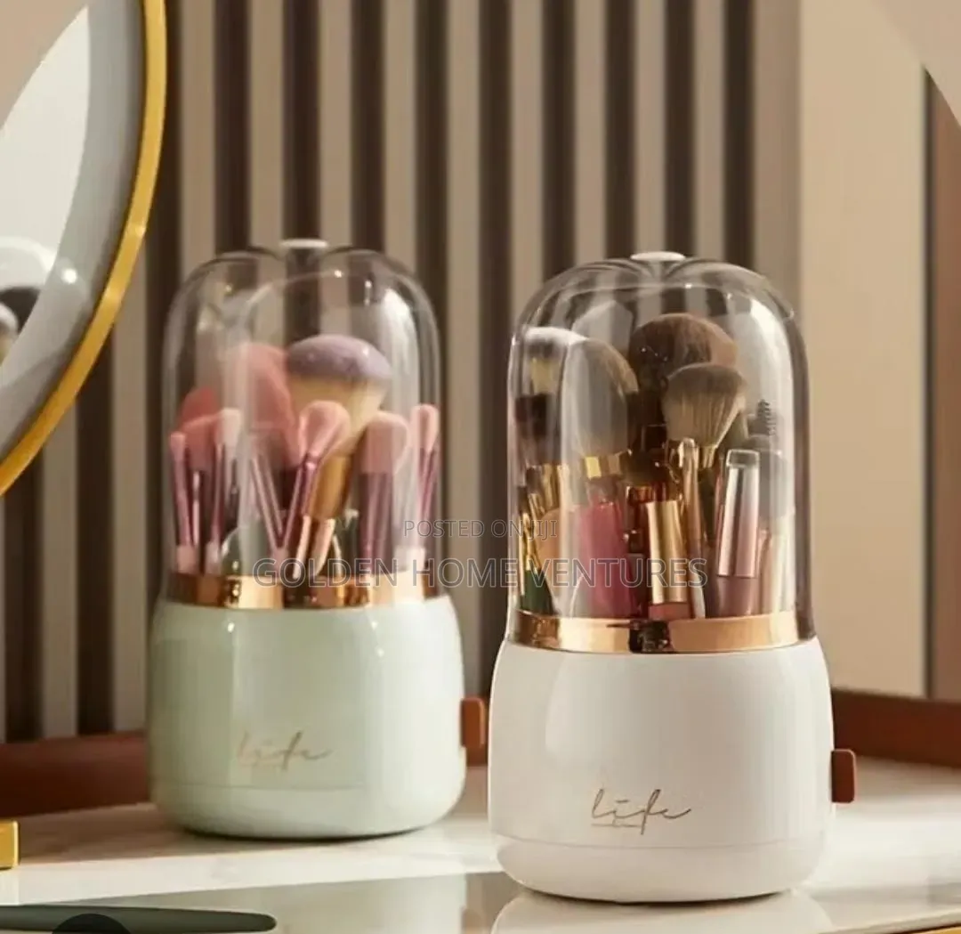 360 Rotating Makeup Brush Organizer Holder Dustproof Lid