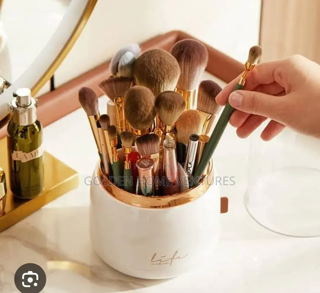 360 Rotating Makeup Brush Organizer Holder Dustproof Lid