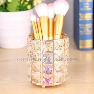 Sparkling Golden Cylinder Makeup Brush Holder Organizer