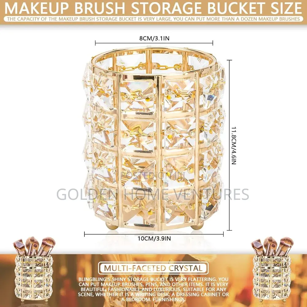 Sparkling Golden Cylinder Makeup Brush Holder Organizer
