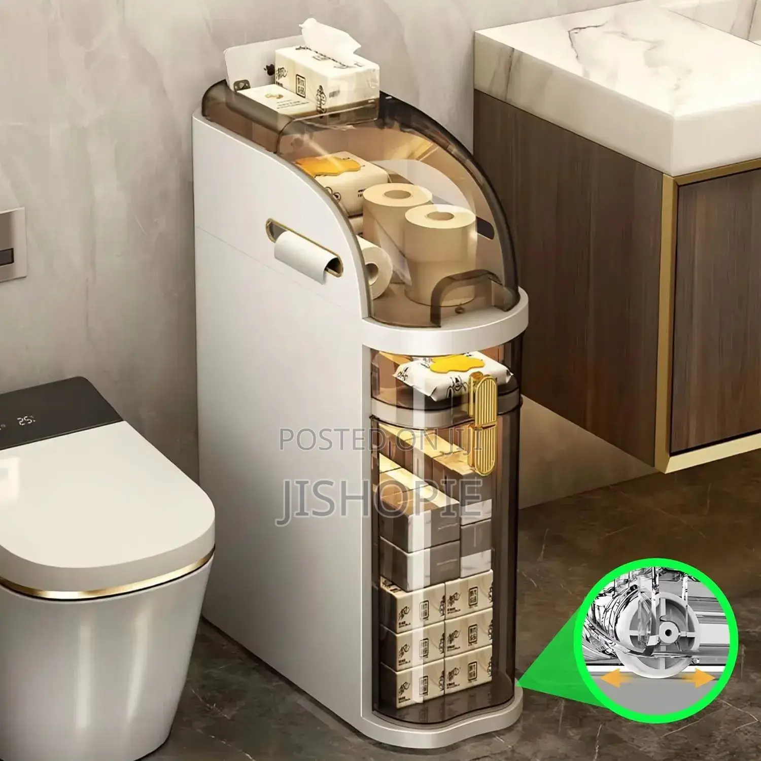 Waterproof Slim Bathroom Storage Cabinet Organizer Trolley