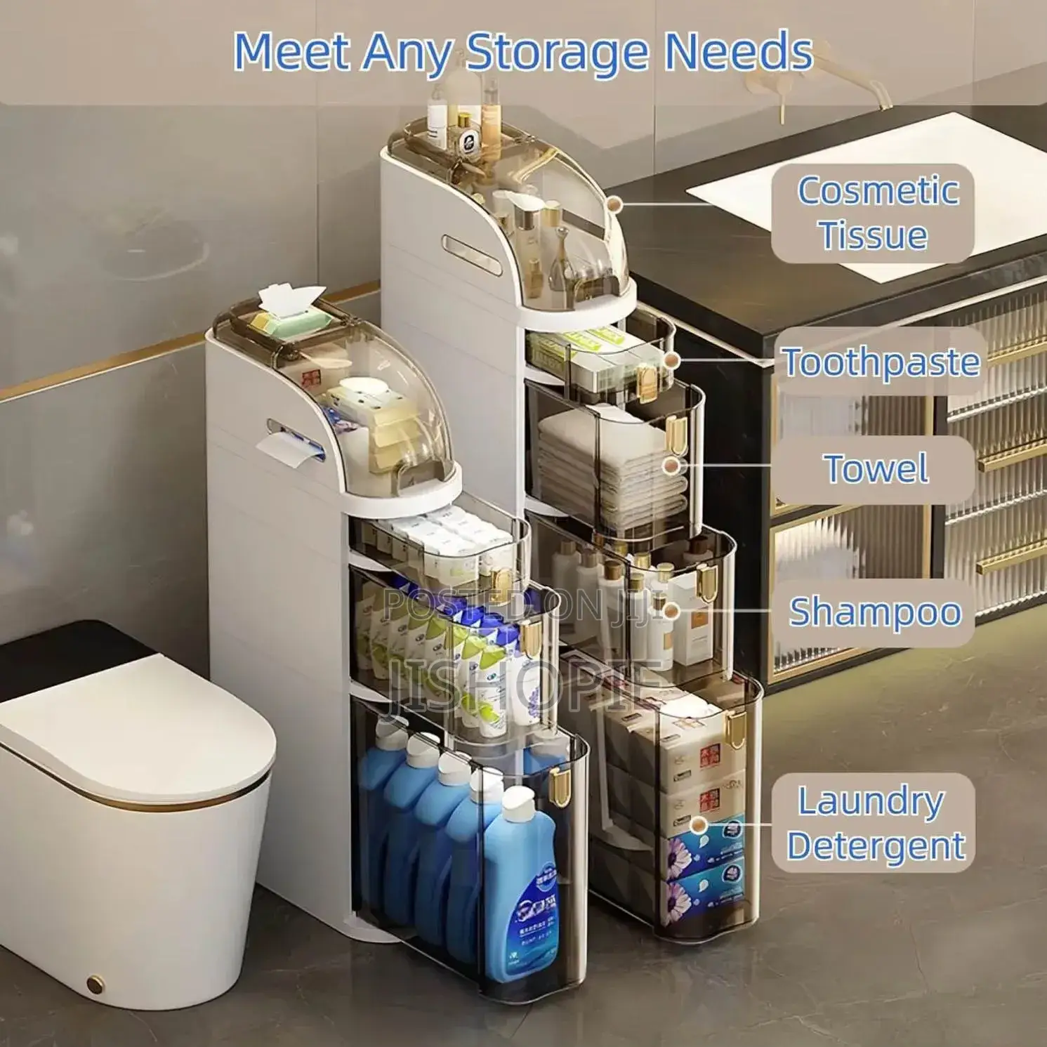 Waterproof Slim Bathroom Storage Cabinet Organizer Trolley