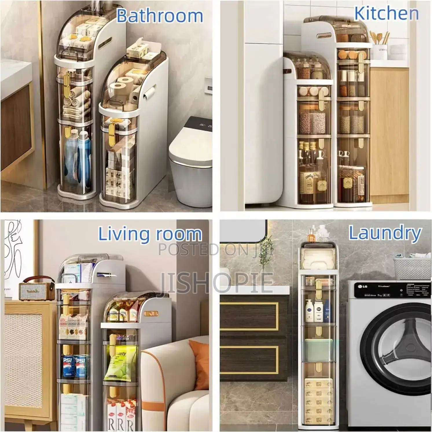 Waterproof Slim Bathroom Storage Cabinet Organizer Trolley