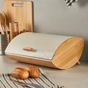 Bamboo Bread Bin Box With Roll Top Lid Kitchen Organizer