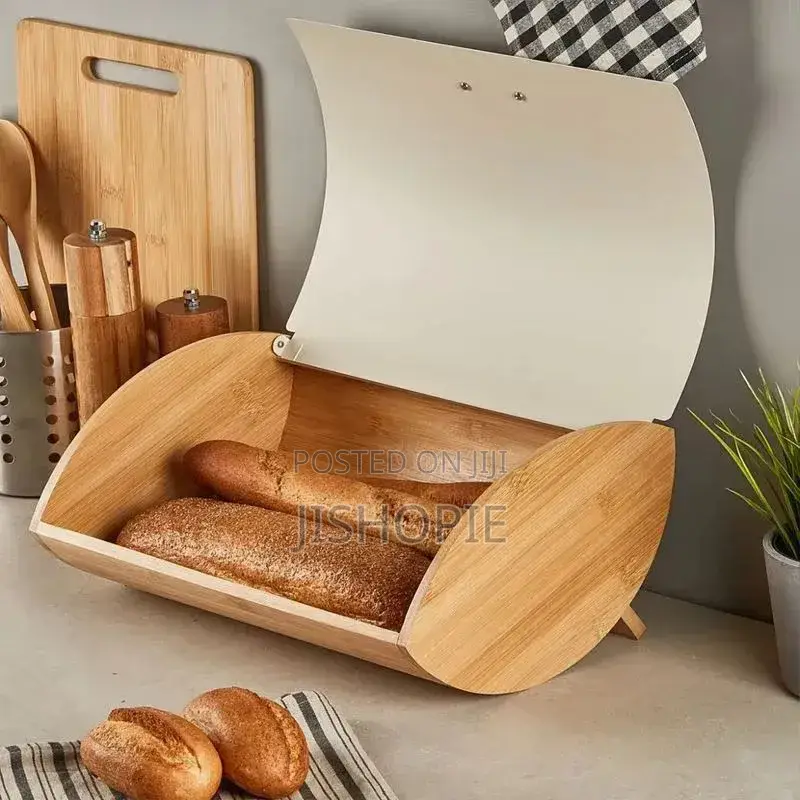 Bamboo Bread Bin Box With Roll Top Lid Kitchen Organizer