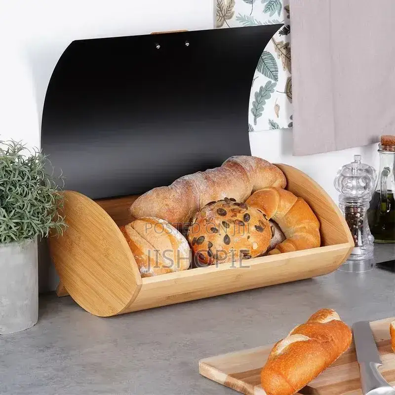 Bamboo Bread Bin Box With Roll Top Lid Kitchen Organizer