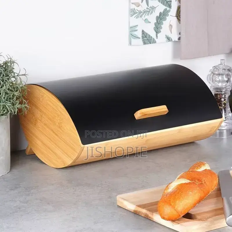 Bamboo Bread Bin Box With Roll Top Lid Kitchen Organizer