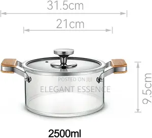 2 Wooden Handle High Boron Heavy Borosilicate Glass Cookware 2.5L