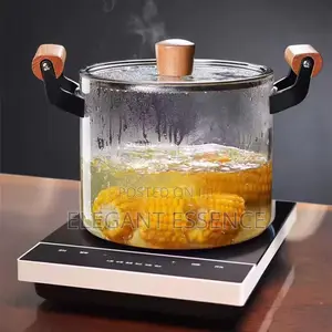 3.5L Borosilicate Heat Resistant Glass Cooking Pot With Wooden Handle
