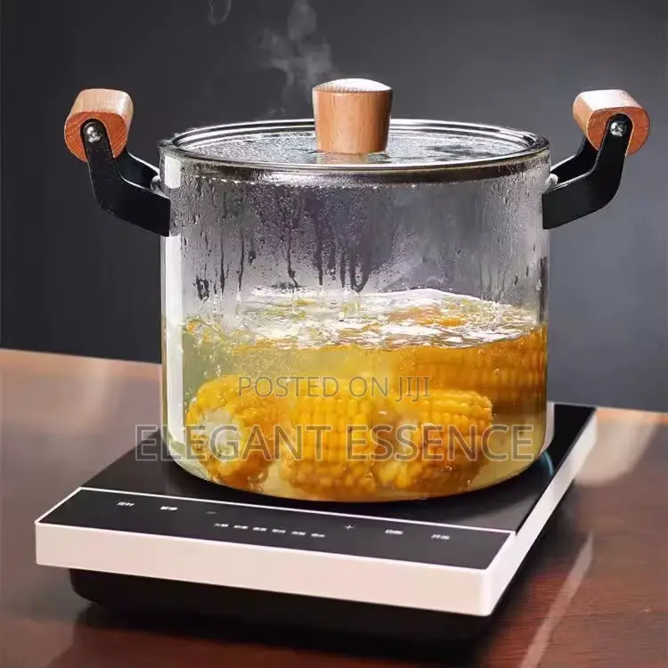 3.5L Borosilicate Heat Resistant Glass Cooking Pot With Wooden Handle