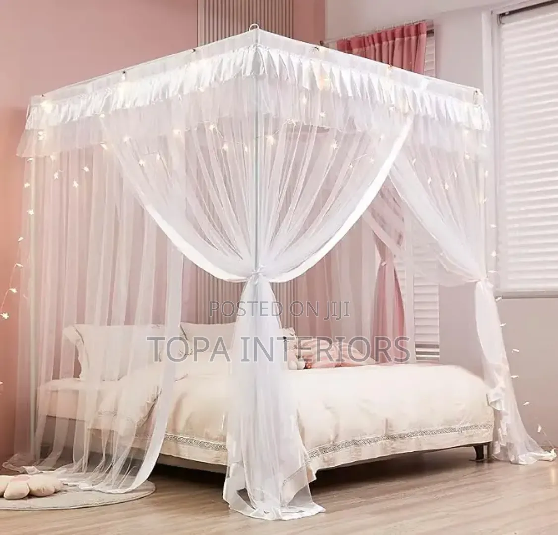 White Bed Net With Four Metallic Stands