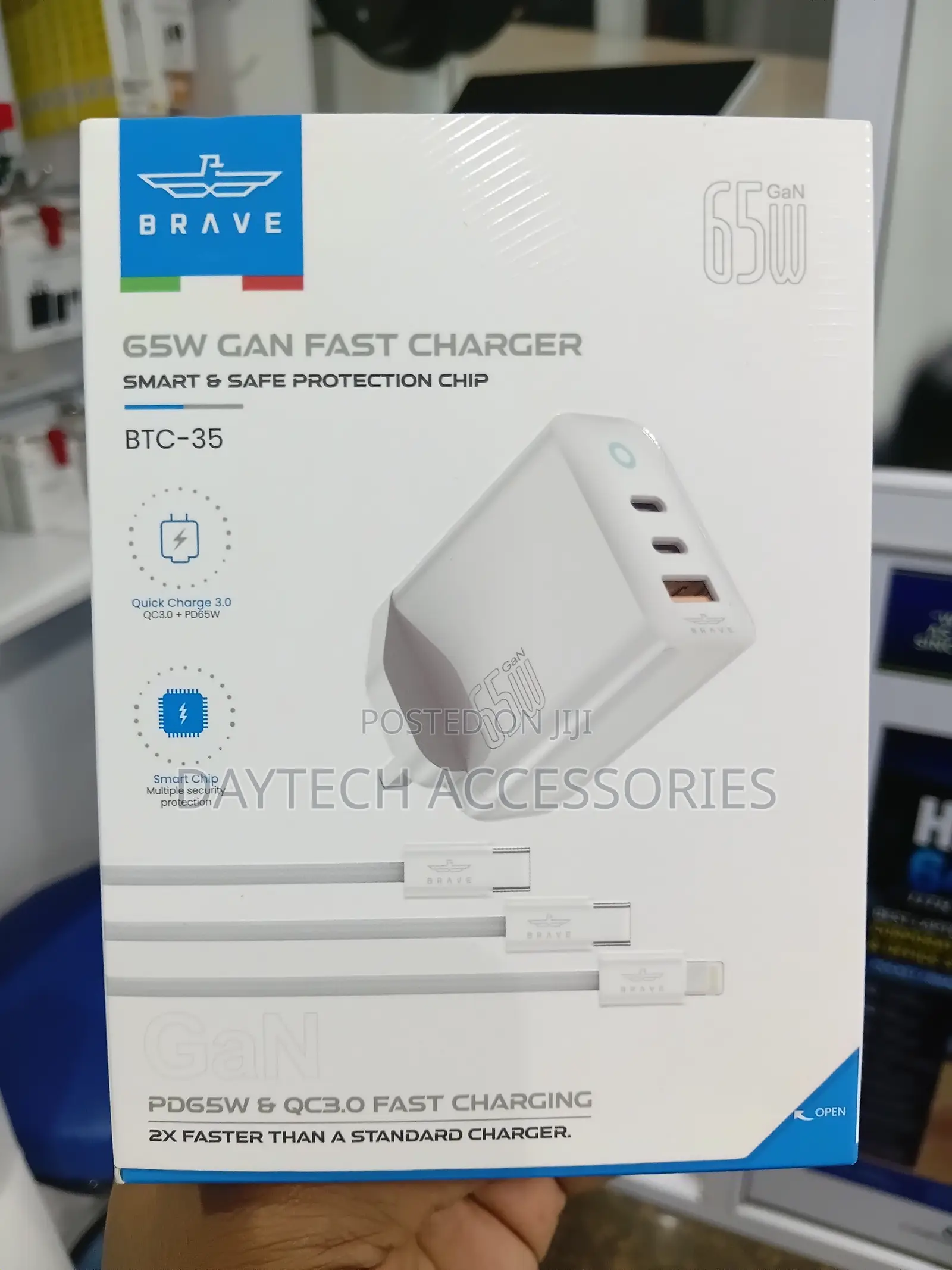 Brave GAN Fast Charger 65W With Cables BTC-35 (C to C C to IP)
