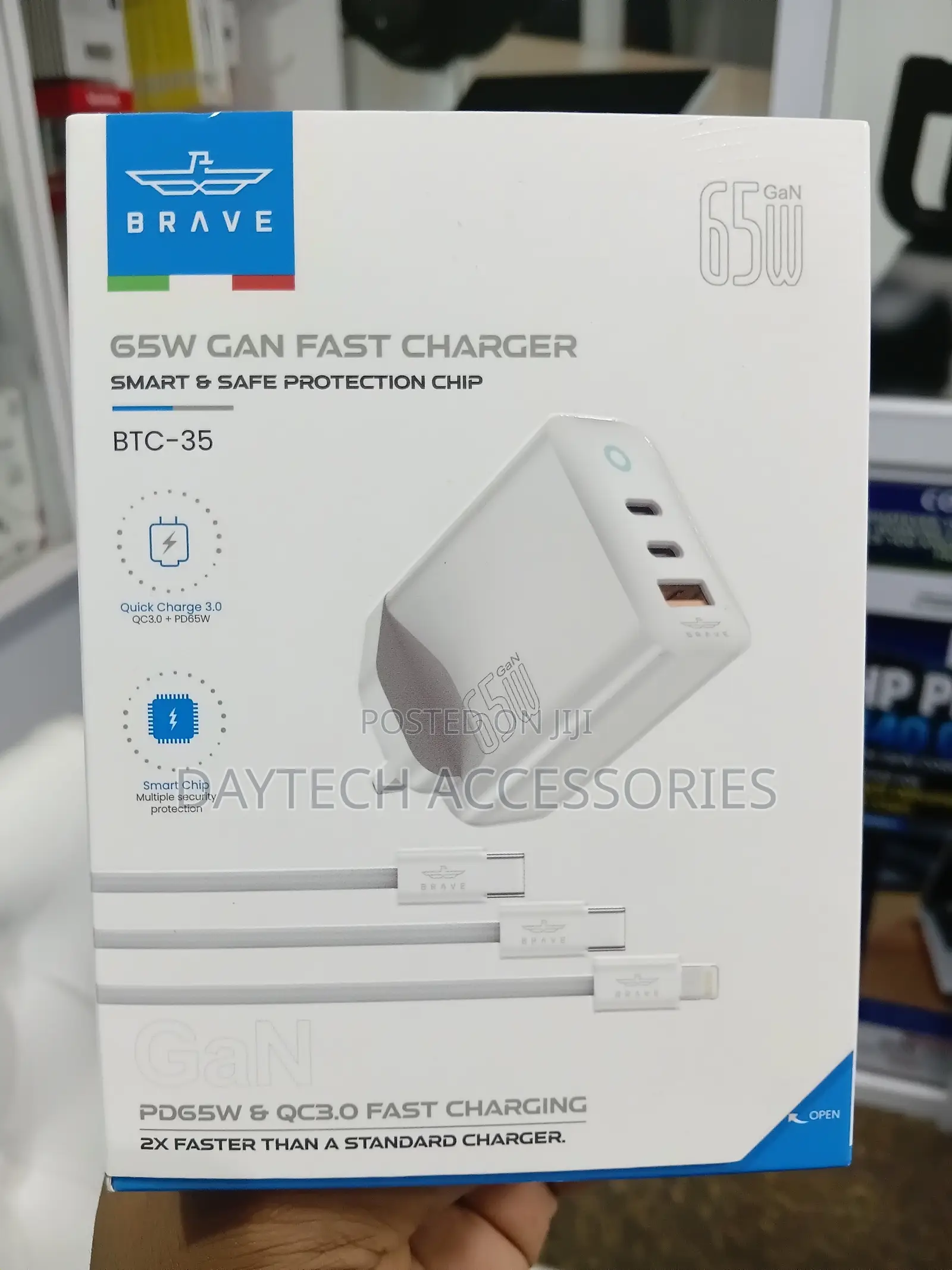 Brave GAN Fast Charger 65W With Cables BTC-35 (C to C C to IP)