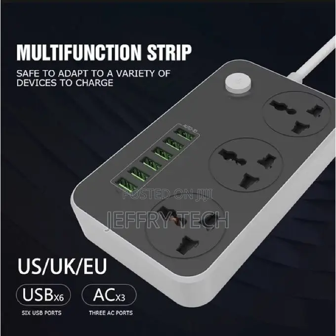 6-USB Port Fast Charger + 3-Port AC Smart Power Socket