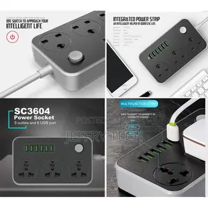 6-USB Port Fast Charger + 3-Port AC Smart Power Socket