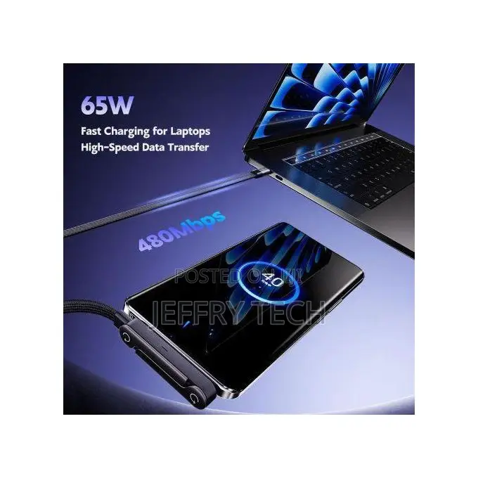 60W USB a to USB C Fast Charging Cable With 180° Rotatable Phone S