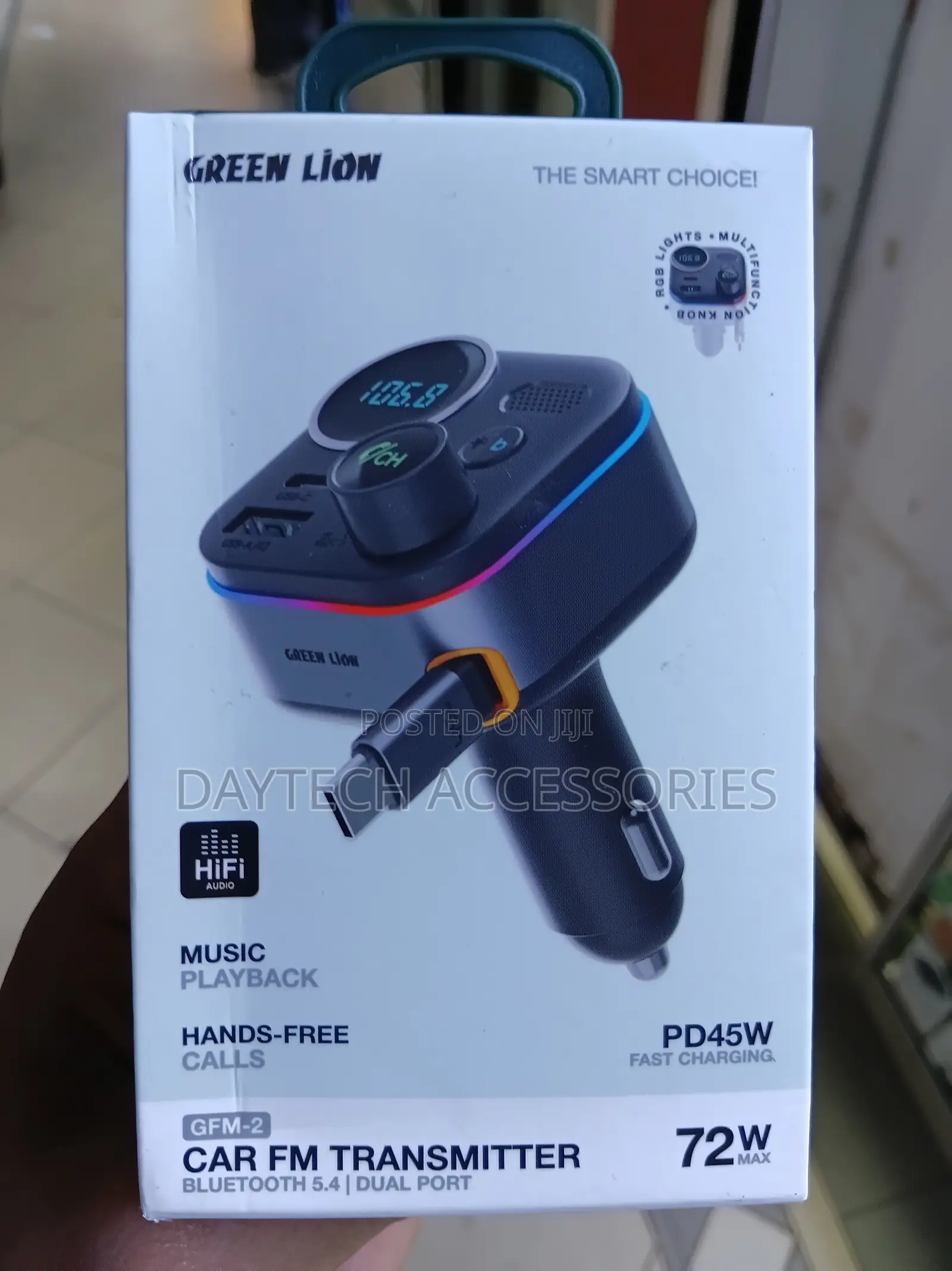 The Green Lion GFM-2 Car FM Transmitter 72W Dual-Port Fast Charger.