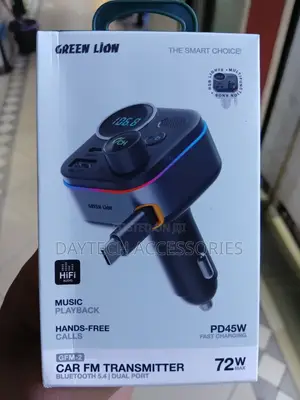 The Green Lion GFM-2 Car FM Transmitter 72W Dual-Port Fast Charger.