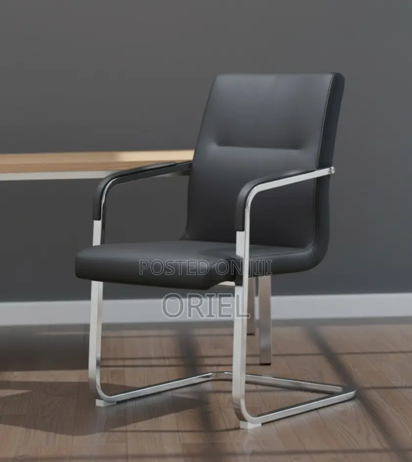 Office Chair : Ergonomic Sled Base Reception Leather Chair