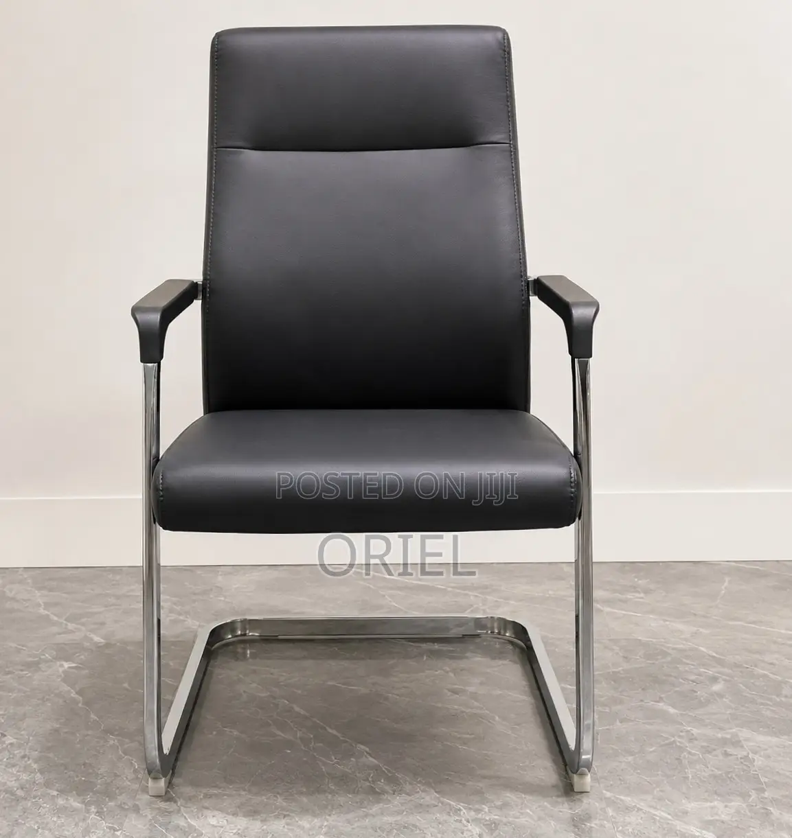 Office Chair : Ergonomic Sled Base Reception Leather Chair