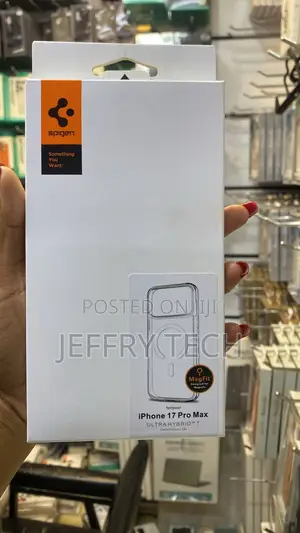 Clear Spigen Ultra Case in a White Box for the iPhone 17 Pro Max.