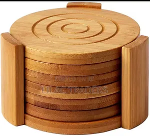 *6PCS Round Bamboo Coaster Set Tact*