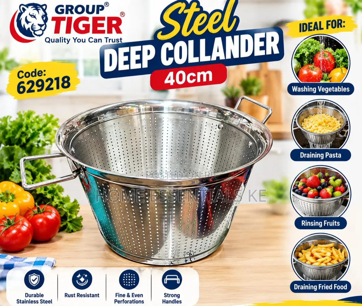 GROUP TIGER Steel Deep Colander 40cm