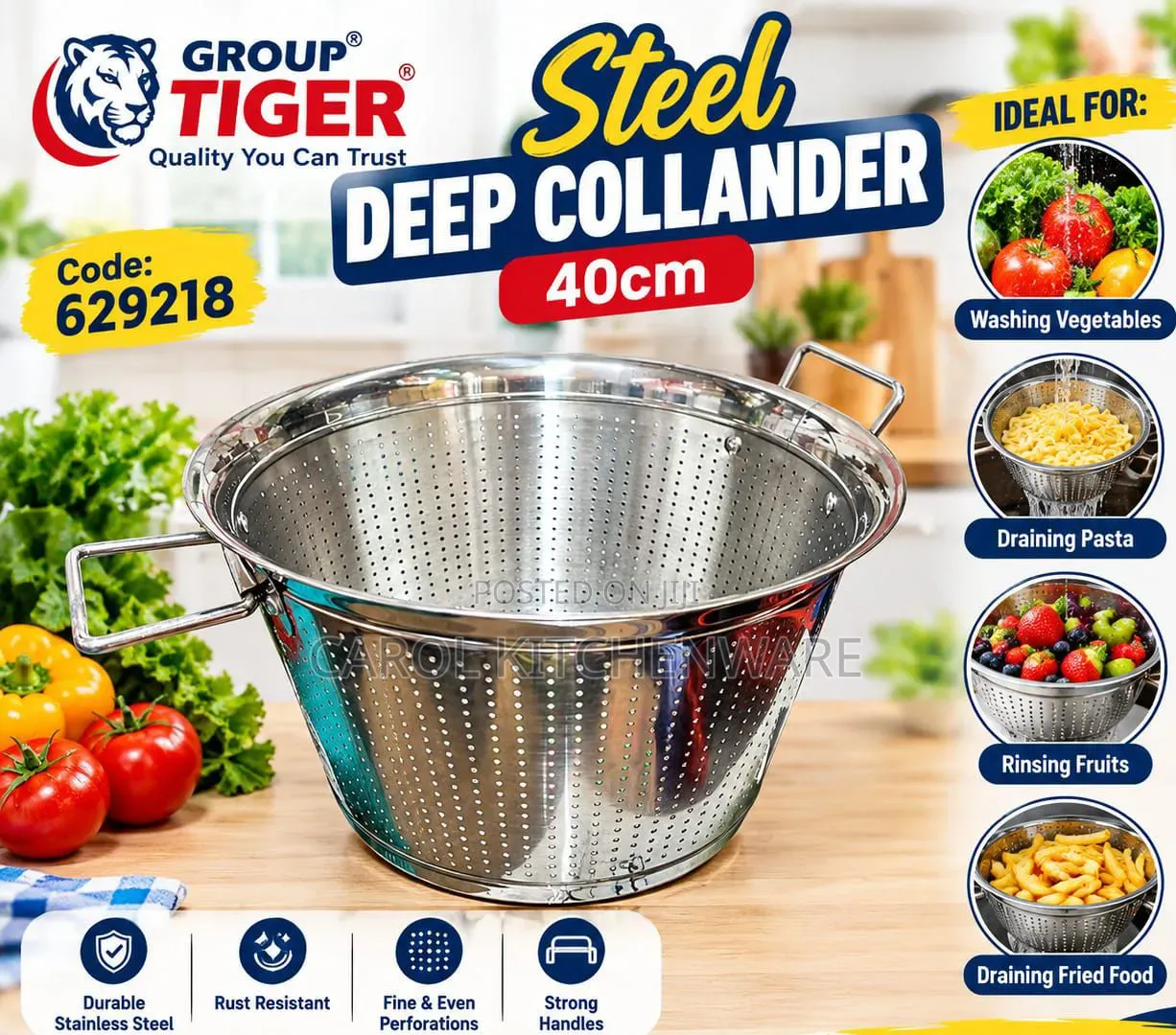 40 Cm Stainless Steel Deep Colander