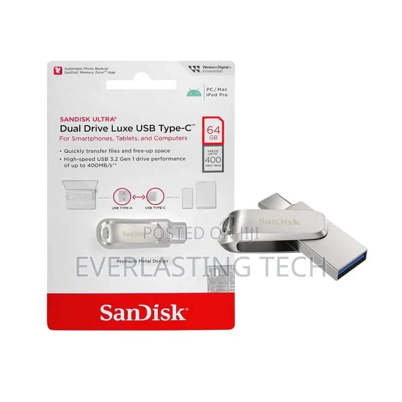 SanDisk Ultra Dual Drive Luxe 64GB USB 3.1 Flash Drive Dual Type-a C